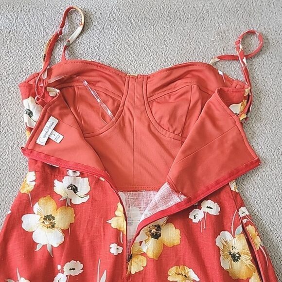 Speechless Fire Burnt Orange Floral Sleeveless  Linen Blend Spring Dress-Small - Picture 12 of 14